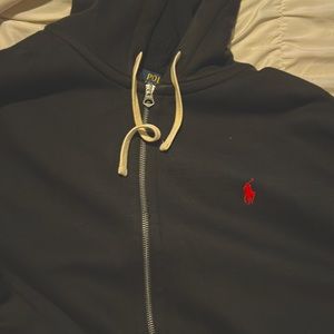 Black polo zip up hooded sweatshirt
